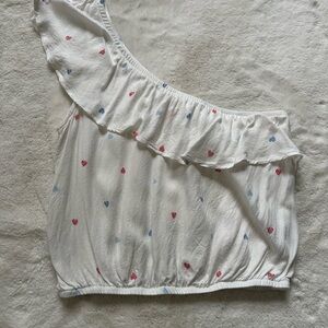 Hippie Rose Cream Asymmetrical Ruffled Crop Blouse